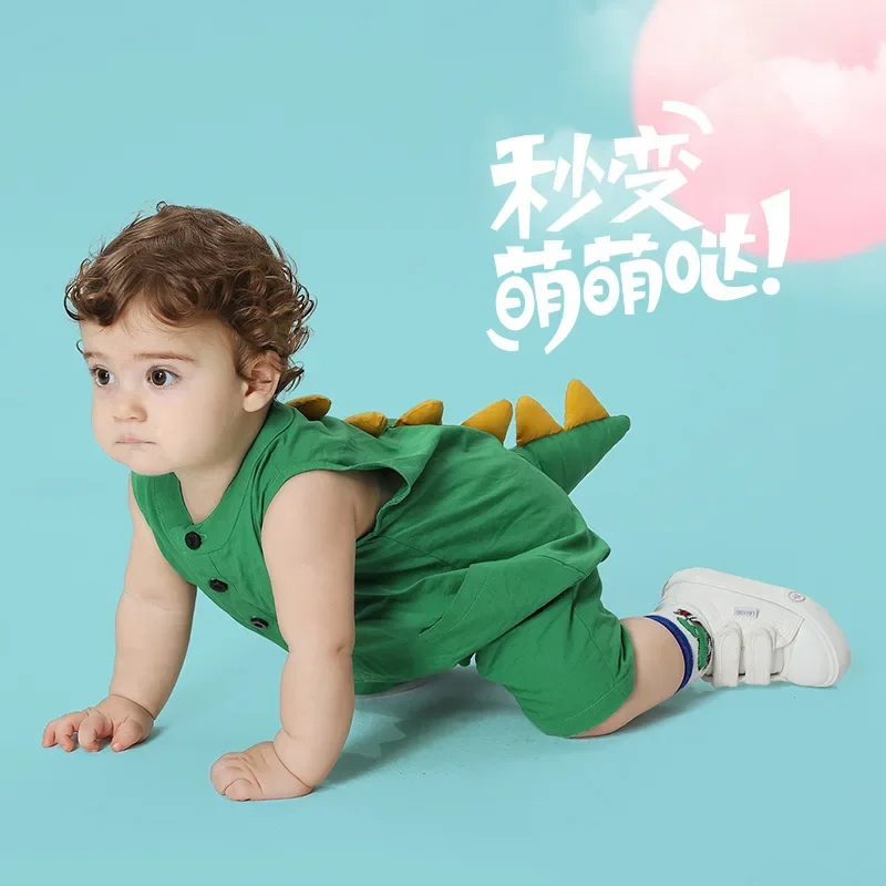 Newborn Baby Boy Girls Clothes Kawaii Dinosaur Rompers Bodysuit Summer Cotton Sleeveless Cartoon Overall Jumpsuits Ropa Bebe