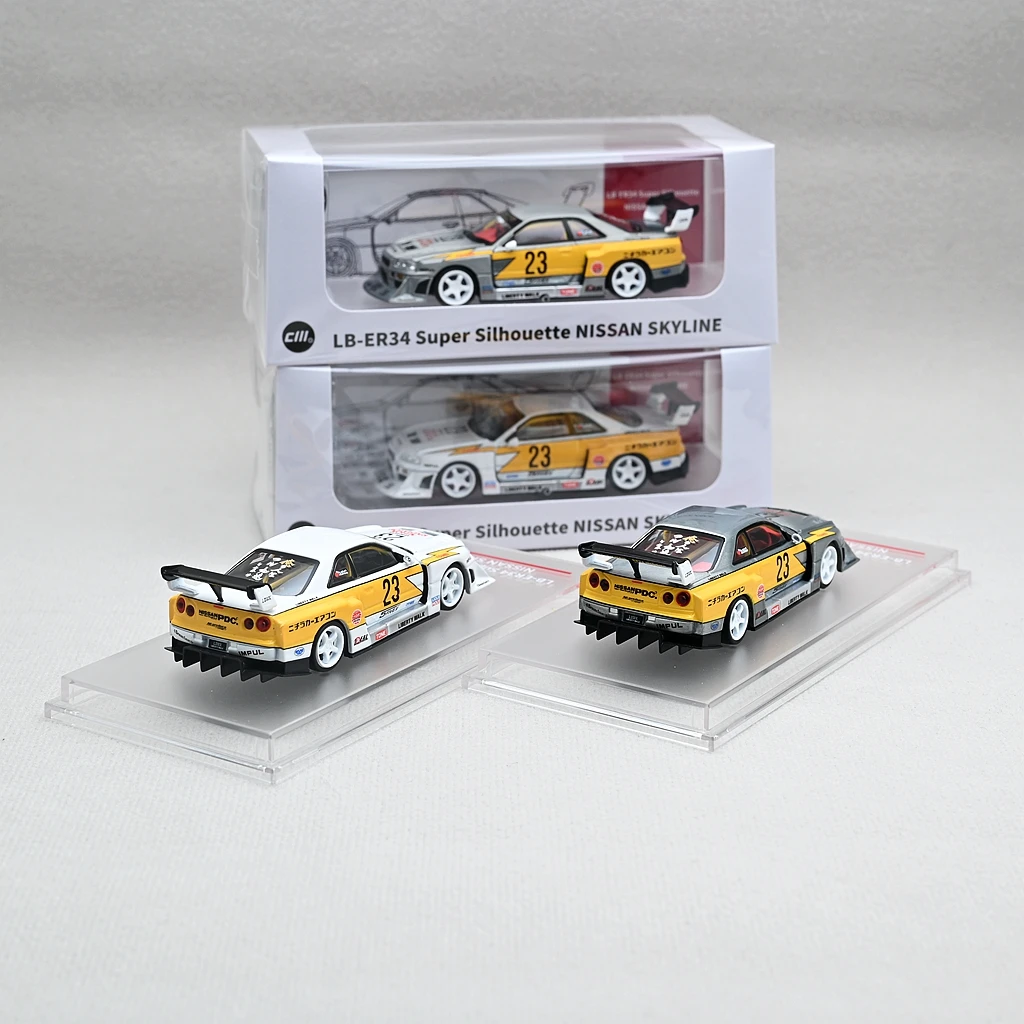 CMModel 1/64 Diecast Nissan LBWK SuperSilhouette GTR34 NO.23 Yellow White