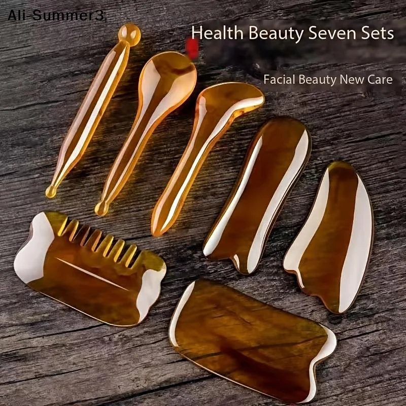 【J3a】7pcs Guasha Massage Tools Face Body Massage Beauty Tool Spa Skin Caring Neck Pain Relief Scraper Scraping Massage Board
