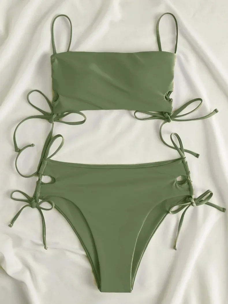 Women's Swimsuit Bikinis 2024 Purple Green Beige Separate Swimwear Set For Women Bathing Suit