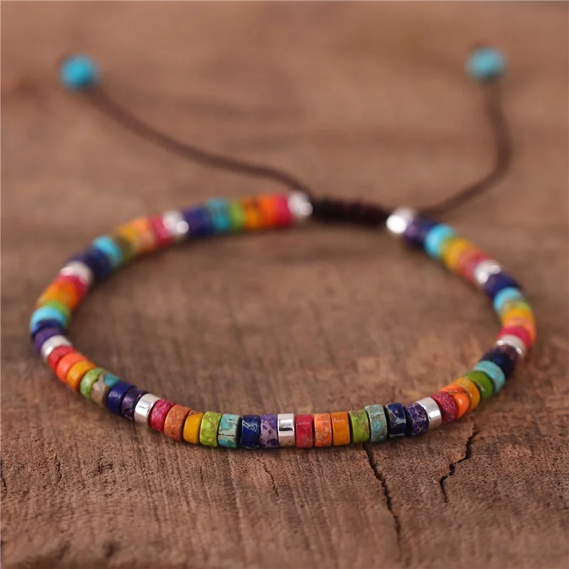 Boho 7 Chakra Rainbow Natural Stone Jasper Beads Bracelet New Fashion Multi Colors Dainty Bracelet Jewelry Women Dropshipping