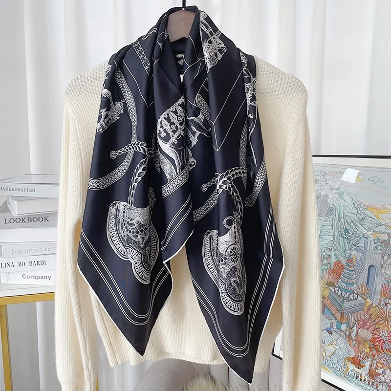 90 Silk Scarf Neckerchief Womens Fashion Elegant 100% Silk Scarves Shawl Cape