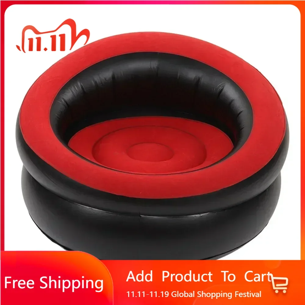 

Inflatable Couch Flocking Air Sofa Simple Inflatable Chair for Living Room Bedroom Reading Room Office Balcony Travel Red