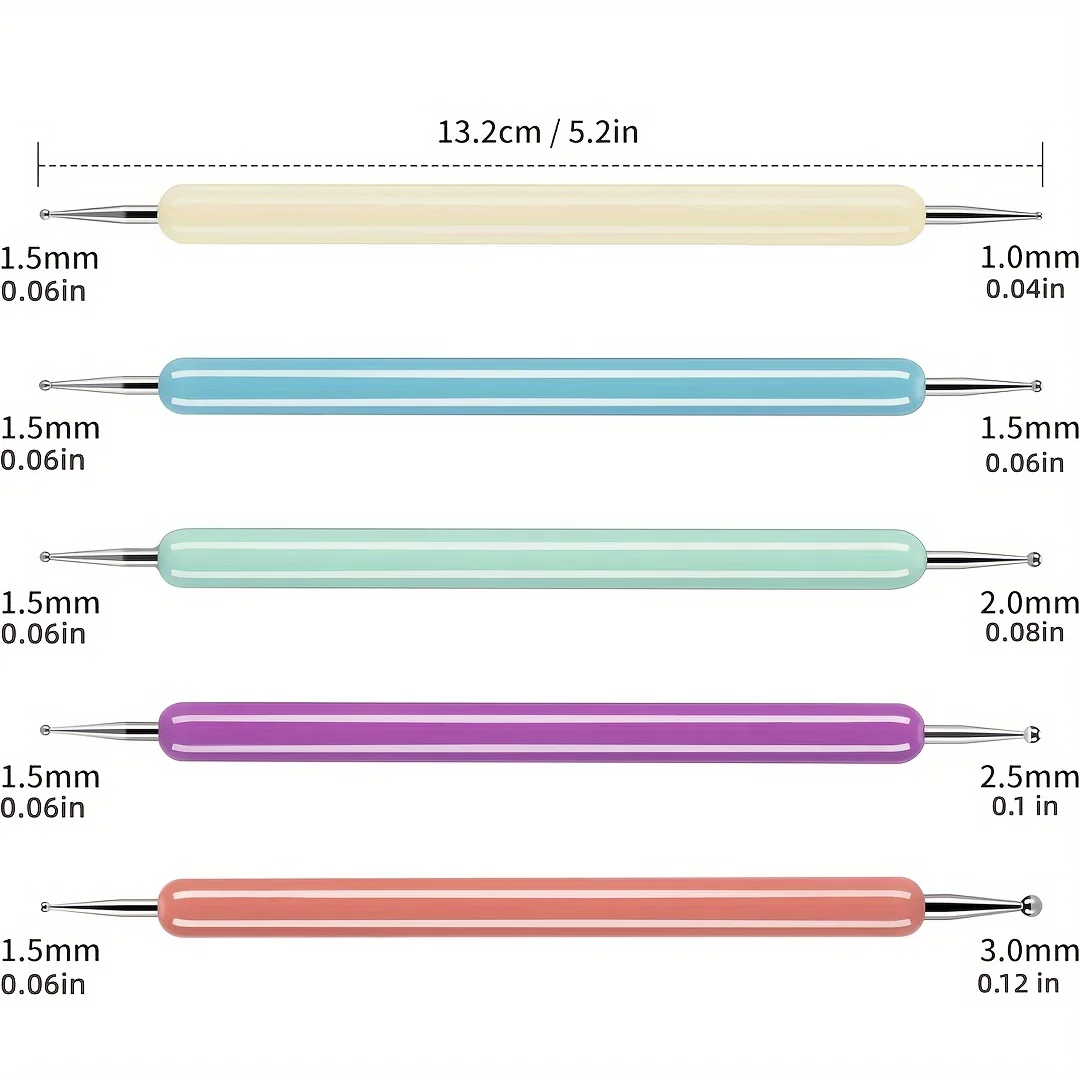 5pcs/Set Double-ended Silicone Head Carving Dotting Pen Brush Modeling Dotting Nail Art Pottery Clay Tool DIY Sculpting Tools