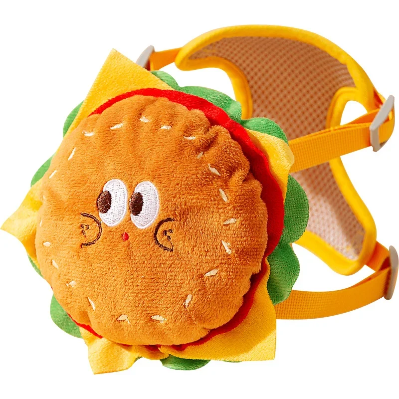 Pet Cute Burger and French Fries Backpack Towing Rope Cat Vest Dog Chest Strap for Walking Dog Rope Supplies Dog Bag