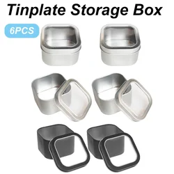 6PCS Empty Square Metal Tins with Clear Window Silver Black Tinplate Can for Candle Making Candies Gifts & Treasures Container