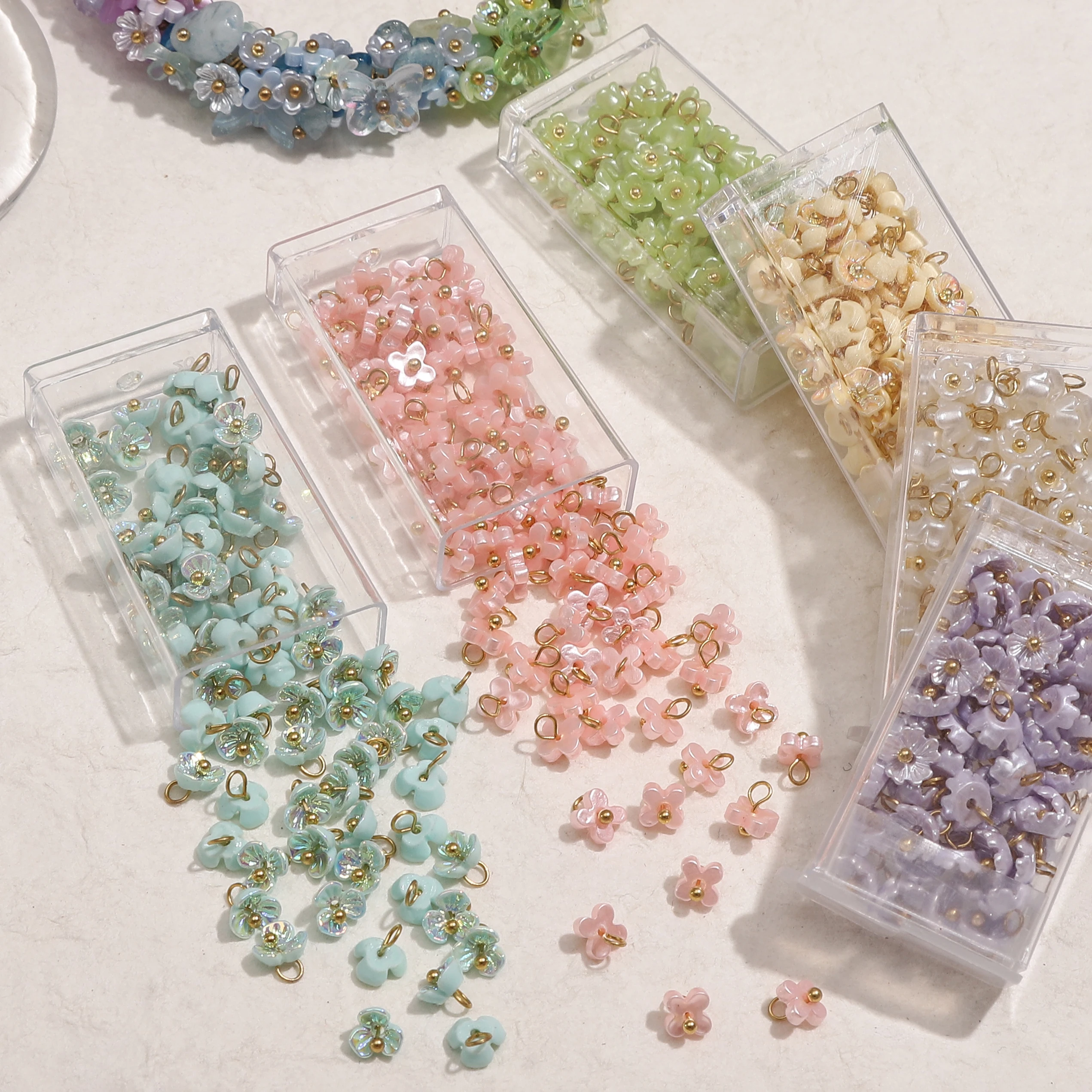 4Styles 5/6/7mm 5Pcs Cute Mini Resin Flower Pendants Charms For Jewelry Making DIY Necklace Bracelet Earring Key Chain Findings