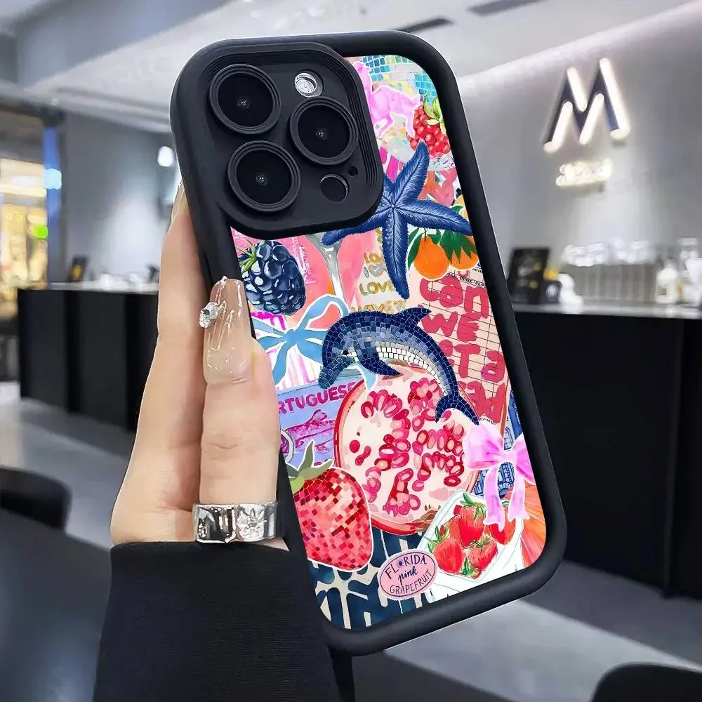 شاطئ البحر مشهد موجة الشاطئ قضية الهاتف آيفون 17 16 15 14 13 12 11 برو ماكس زائد الأسود التغطية الكاملة لينة فوندا غطاء سيليكون