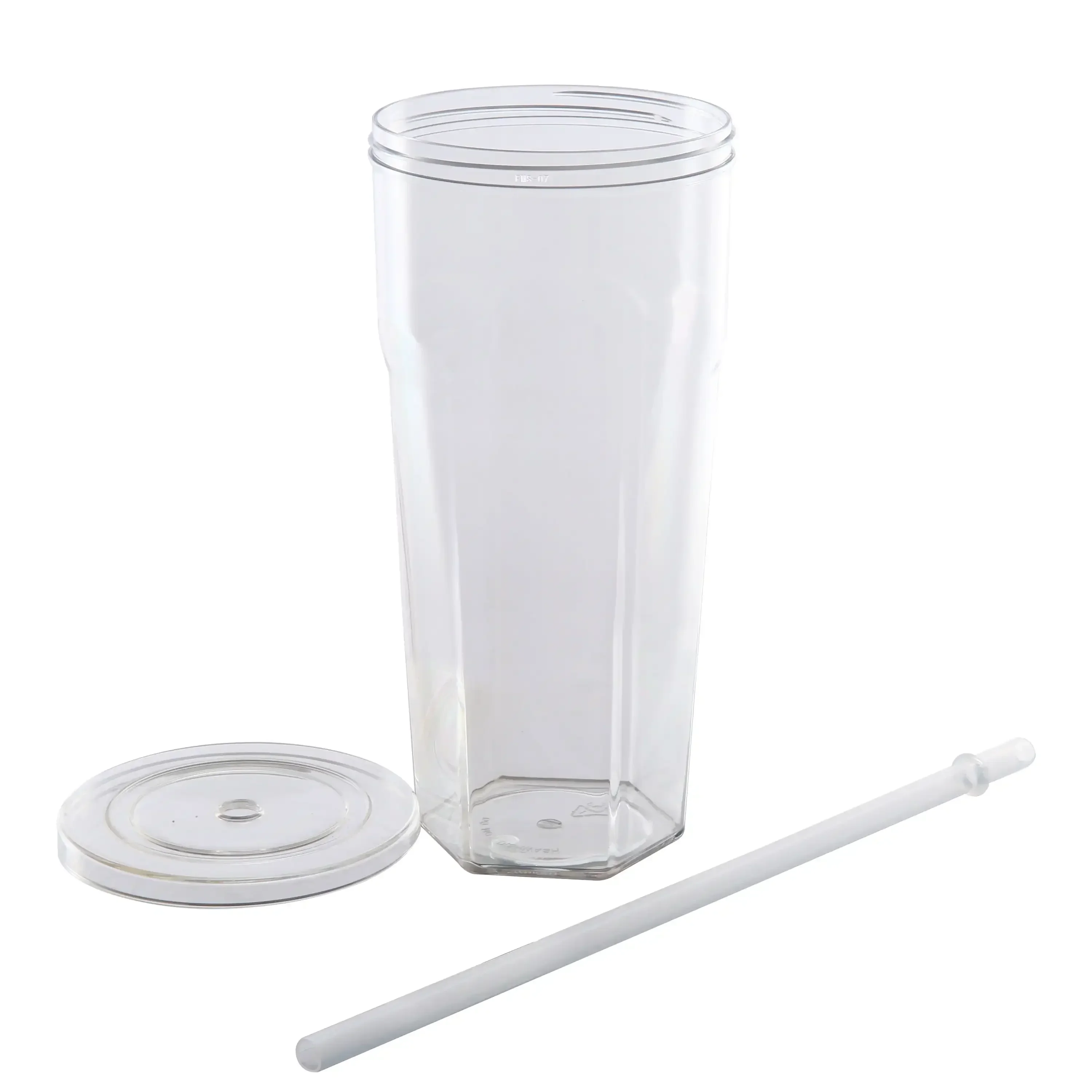 بهلوان بلاستيكي سعة 20 أونصة مع غطاء علوي لولبي وقش، شفاف