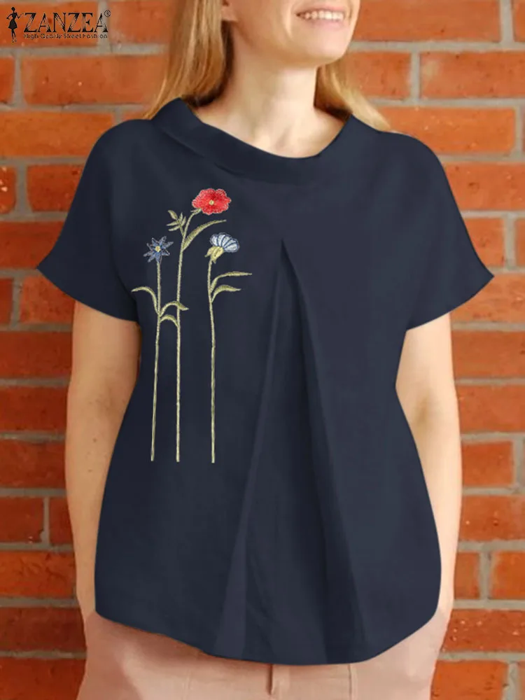 

ZANZEA Summer Floral Embroidery Blouse Women Fashion Tops Tunic Casual Elegant Short Sleeve OL Work Shirt Female Holiday Blusas