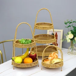 Multipurpose Imitation Rattan Basket Snack Basket Tabletop Food Fruit Basket for Desktop Outdoor Camping Beach Hiking