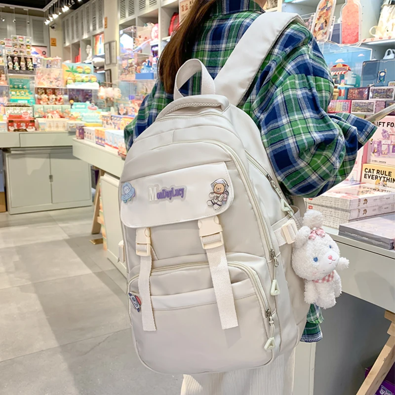 

Luxury Solid Color Waterproof Nylon Women Backpack Harajuku Girl School Bag Kawaii Students Bookbag Teenage Girls Laptop Backbag