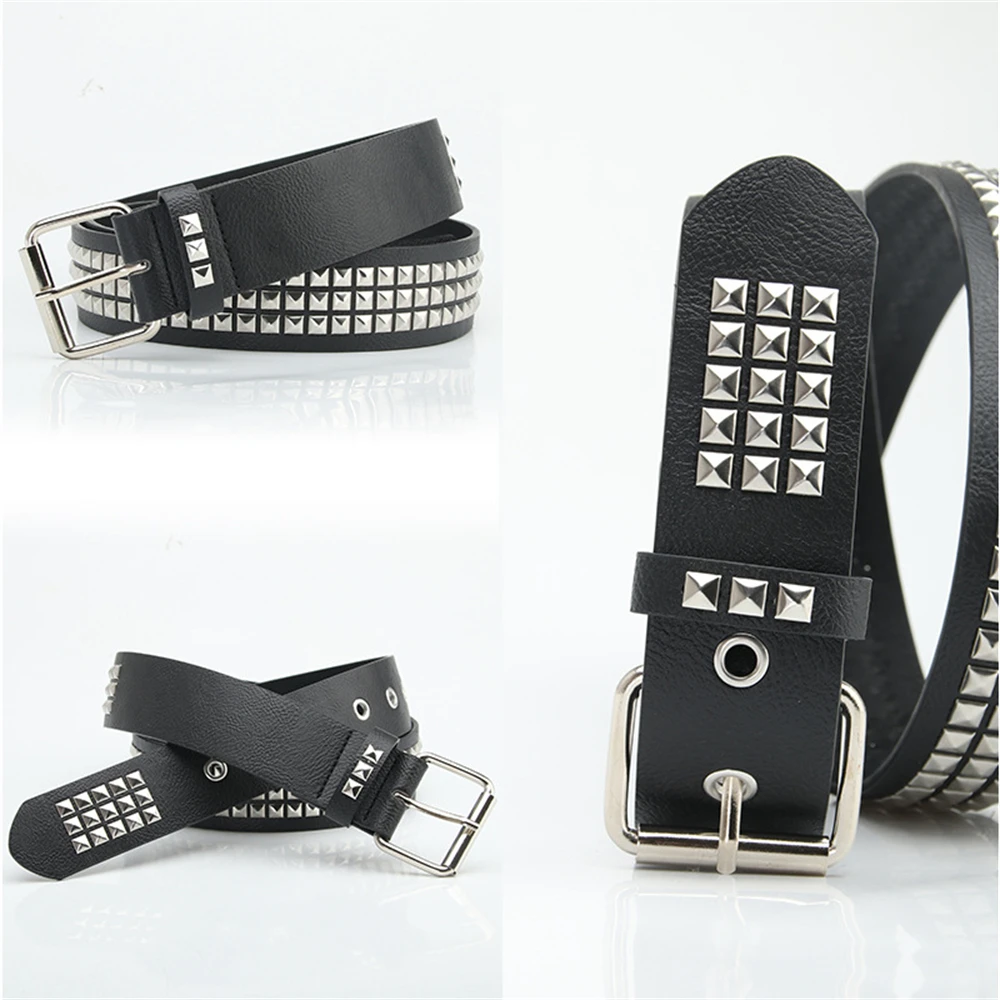 New European and n punk fashion with men and women square pyramid rivets with jeans suit belt K823