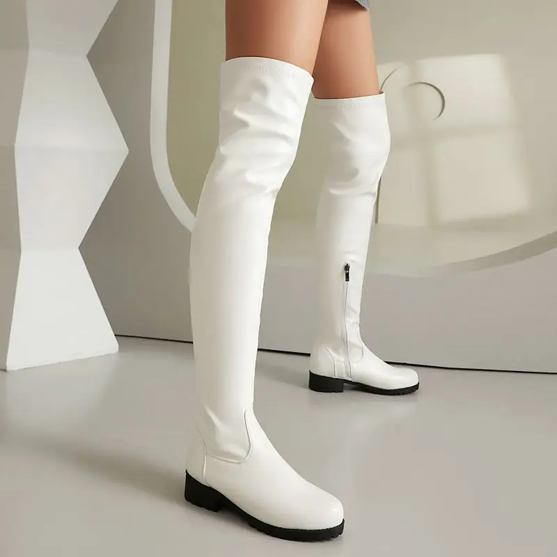 ORCHA LISA أحذية أنيقة جديدة تصميم الجانب سستة تمديد حجم الخريف قوارب النساء الفخذ أحذية عالية جولة تو كتلة كعب عادية