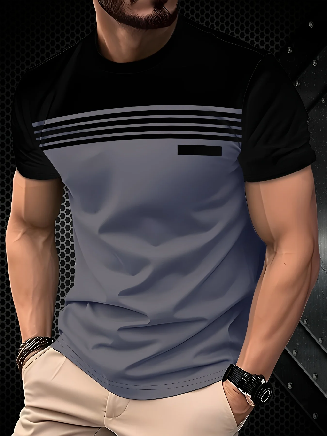 The 2025 summer new men's T-shirt features a casual, fashionable comfortable soft and breathable 3D striped pattern print image 3