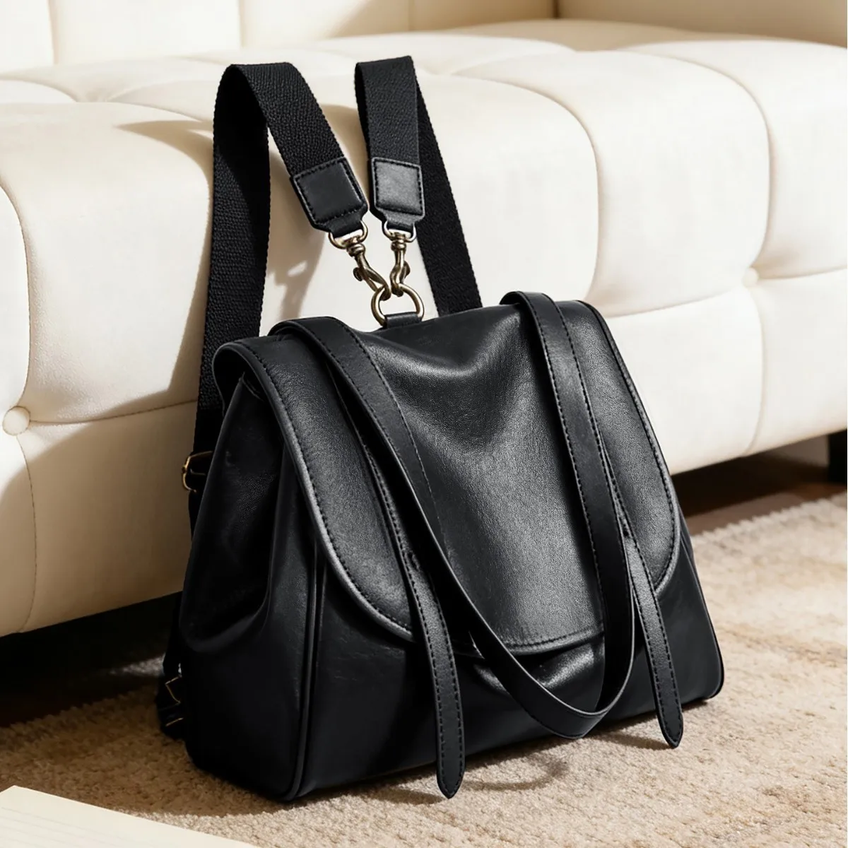 Backpack Vintage Travel Backpack Soft Leather Fashion Shoulder Bag Large Capacity Versatile Crossbody Bag Genuine Leather Bag