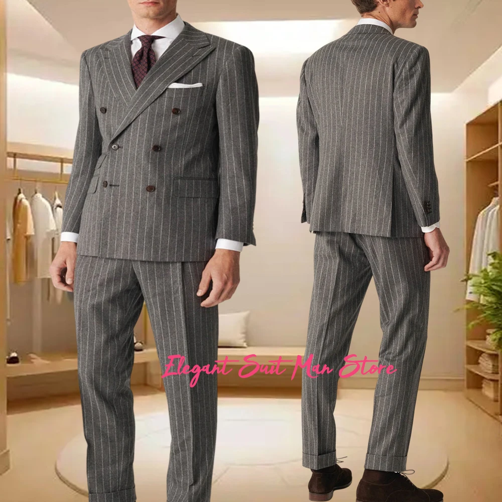 

Winter flannel striped suit 2-piece set (Jacket+Pants) Business suit set Man Suit workwear Autumn winter groom wedding suit set