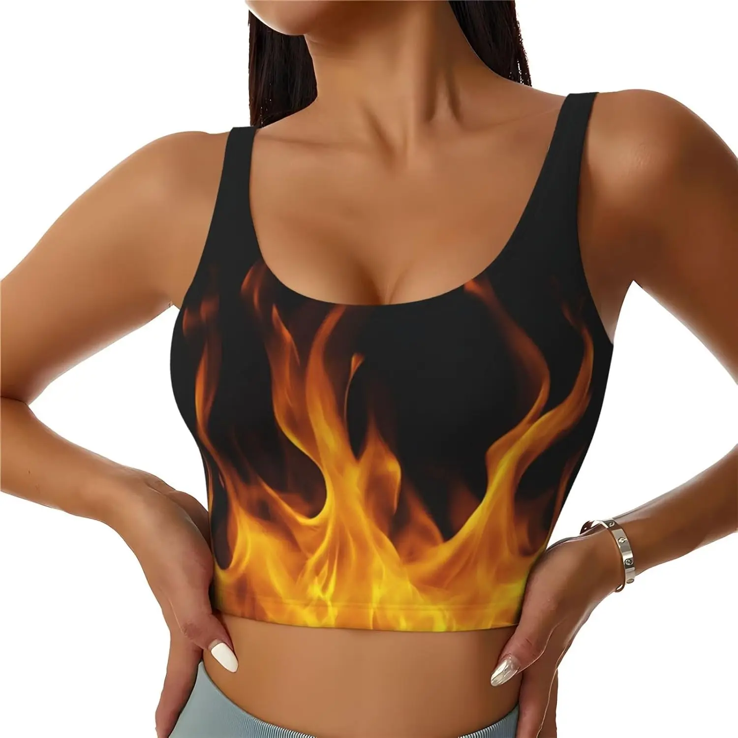 Fire Womens U Back Sports Bra Scoop Neck Yoga Bra Workout Crop Top Cool Style Crop Tops for Running Beach