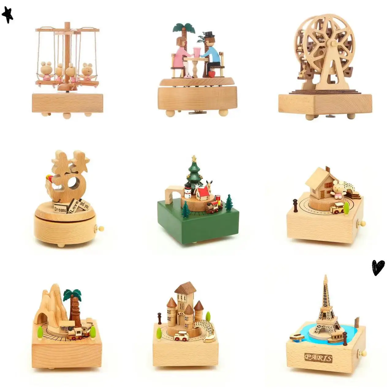 Vintage Wind Up Musical Box Wooden Music Box Wood Crafts Retro Birthday Gift  Home Decoration Accessories