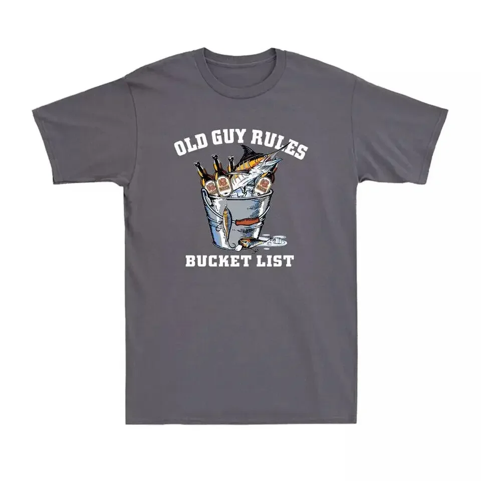 Old Guy Rules Bucket List Fishing Marlin Novelty Funny Quote Retro Men's T-Shirt