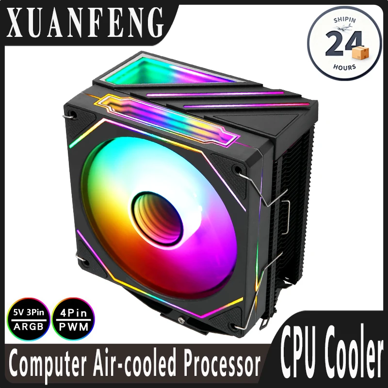 

XUANFENG Compatible LGA115x 1200 2011 x79 x99 AMD Efficient Cpu Cooler Black 120mm ARGB Fan 4/6 Heat Pipe Air-cooled Ventilator