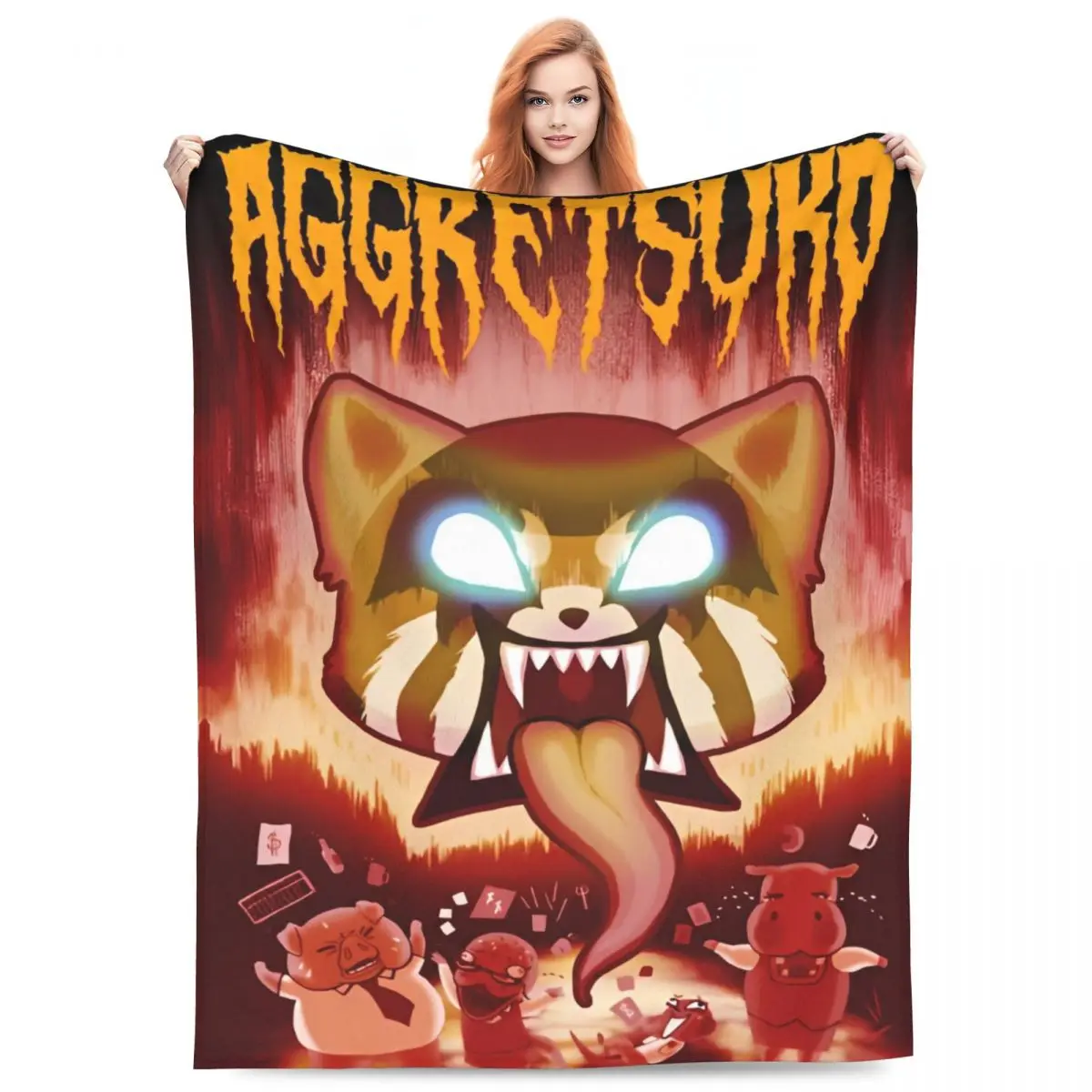 Japan Aggretsuko Aggressive Warm Soft Blanket Kids Adult Plush Throw Blanket Funny Couch Chair Flannel Bedspread Sofa Bed Cover