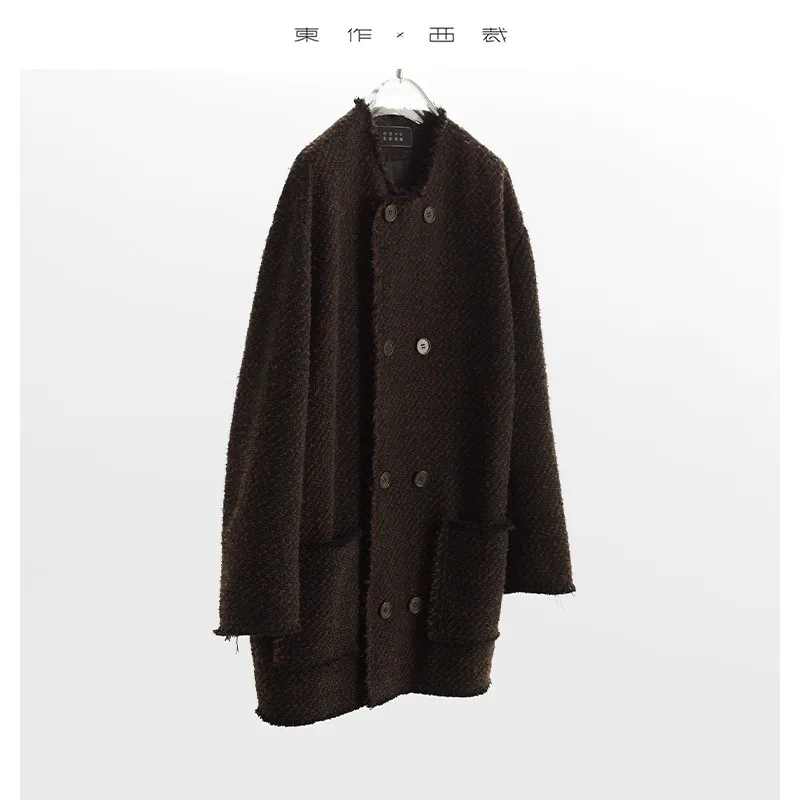 

Round-Neck Tweed Style ~ Frayed Edge Autumn and Winter Coat for Women, Double-Breasted Woolen Coat, 2025 New Style, Slimming and Versatile, Long Sleeves
