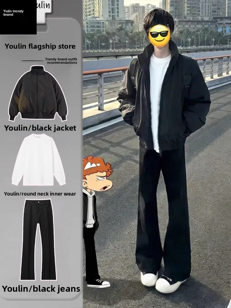 

Cleanfit American Pilot Jacket Spring Men's Cool Short Stand Collar Baseball Suit Set Casual Sportswear Long Sleeve Long Pants