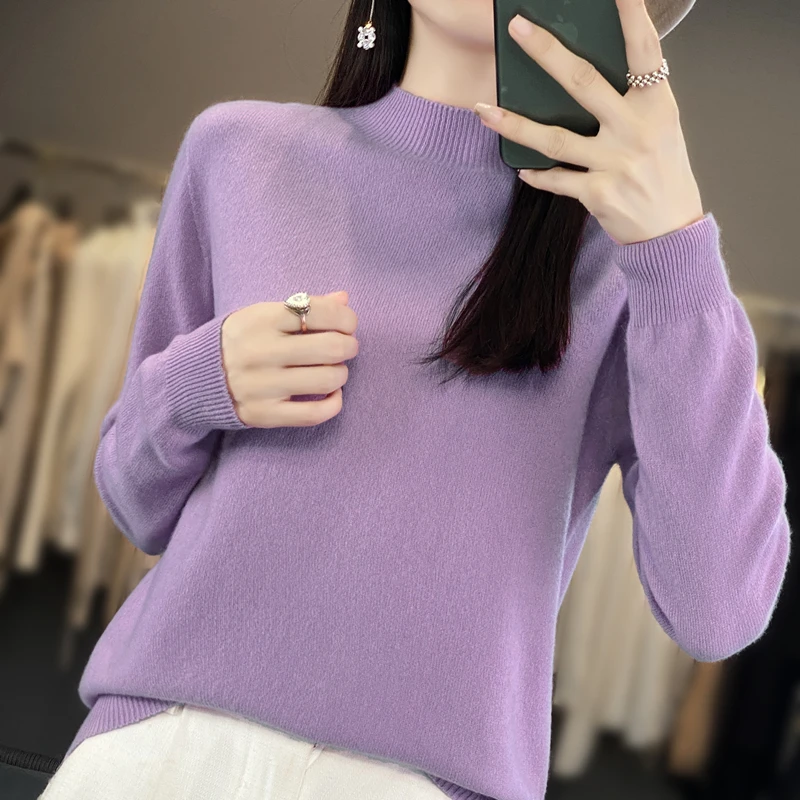 

Cashmere Sweater Women Knitted First line ready to wear clothing Sweater Female Half high collar Cashmere Sweater Women