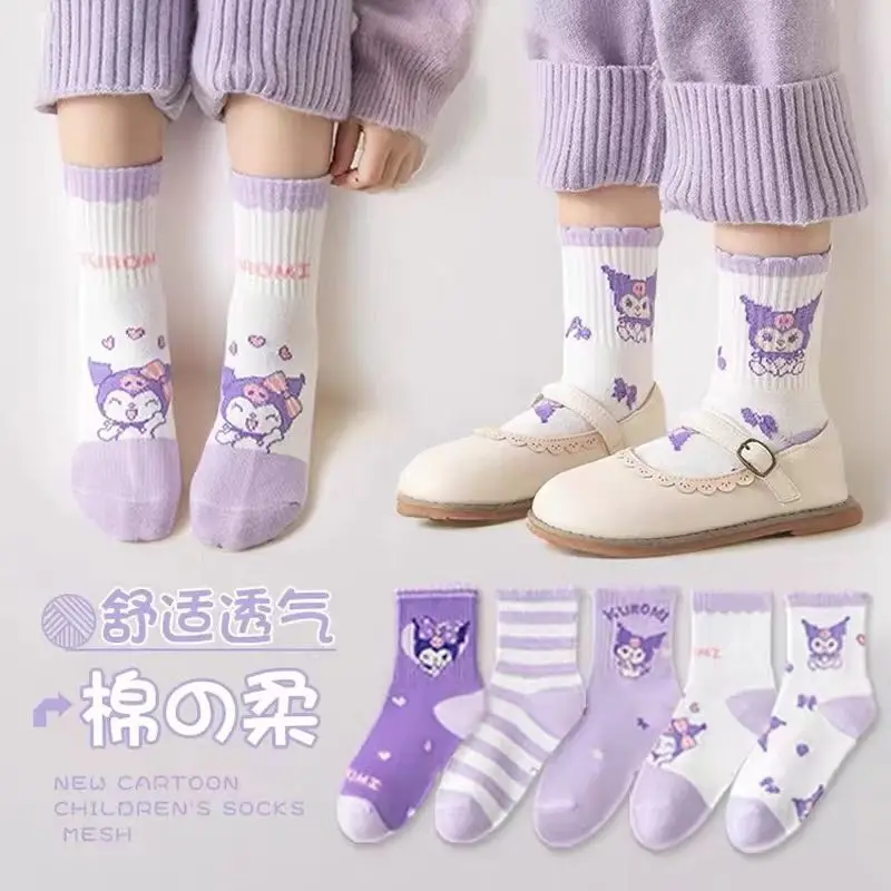 

5Pcs Kids Socks Sanrio Kids Socks Hellokitty Cinnamoroll Melody Kuromi Anime Sock Spring Autumn Winter Soft Breathable Girl Gift