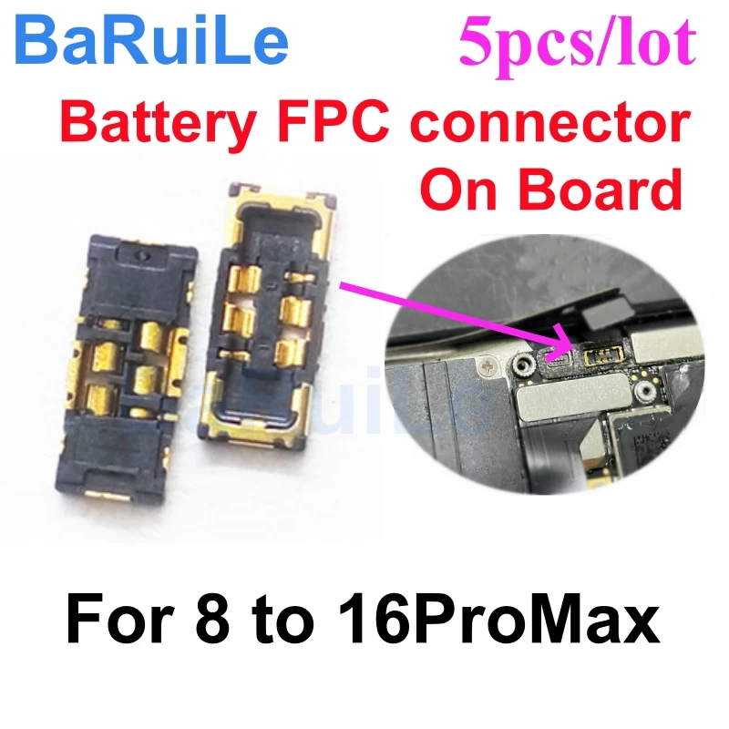 BaRuiLe 5pcs FPC Battery Connector On Board For iphone 15 16 14 13 12 Pro Max 11 XS XR X 8 Plus Inner Clip Plug Flex Cable