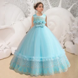 Summer Flower Bridemaid Girl Dresses For Wedding Evening Costumes Tulle Embroidery Princess Party Girls Dress Birthday Prom Gown