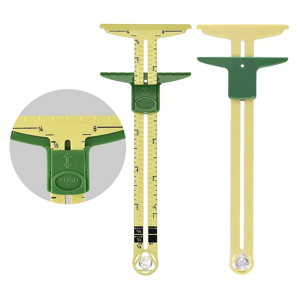 T-Shaped Sliding Gauge Sewing Measurement Using 4 Colors of Fabric Thermal Erasing Pen 5 in 1 Sewing Ruler Tool