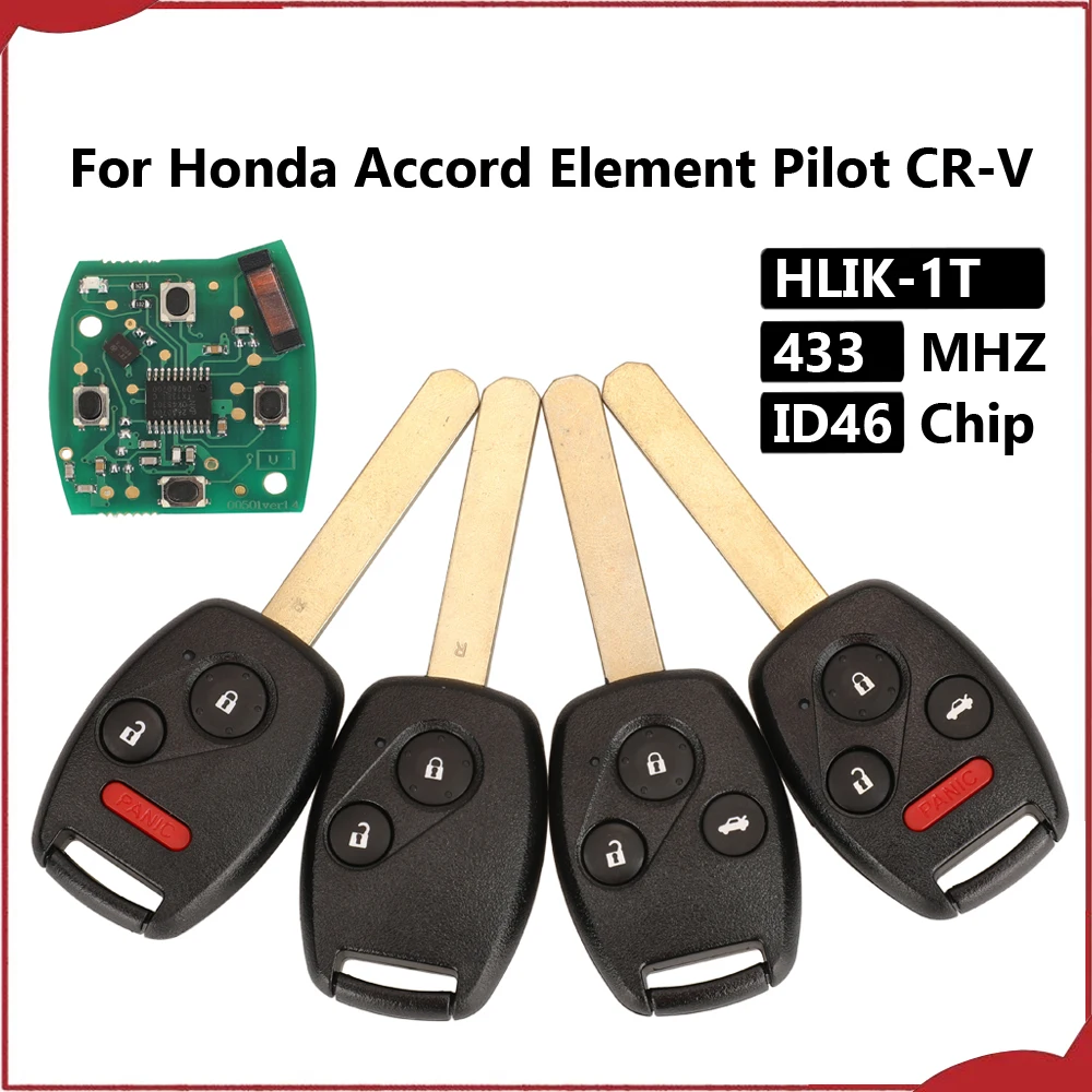 Jingyuqin New 433Mhz ID46 PCF7961 Remote Key For Honda HLIK-1T HLIK-2T Accord Element Pilot CR-V HR-V City Jazz Odyssey Civic