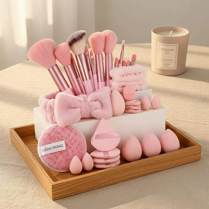 Full Makeup Tool Set 20/33Pcs Skin Friendly Non-Irritating Brush Puff Beauty Sponge for Makeup Lovers Beginners