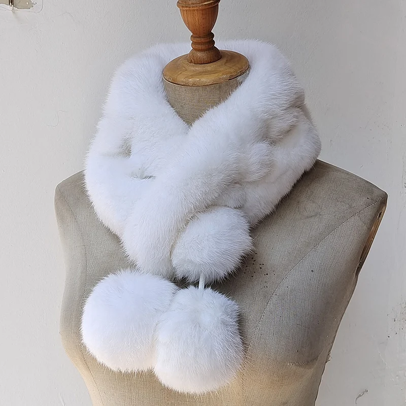 

2025 женский зимний цельный пушистый шарф из натурального кроличьего меха, теплые короткие роскошные шарфы из натурального меха, женский утеплитель для шеи