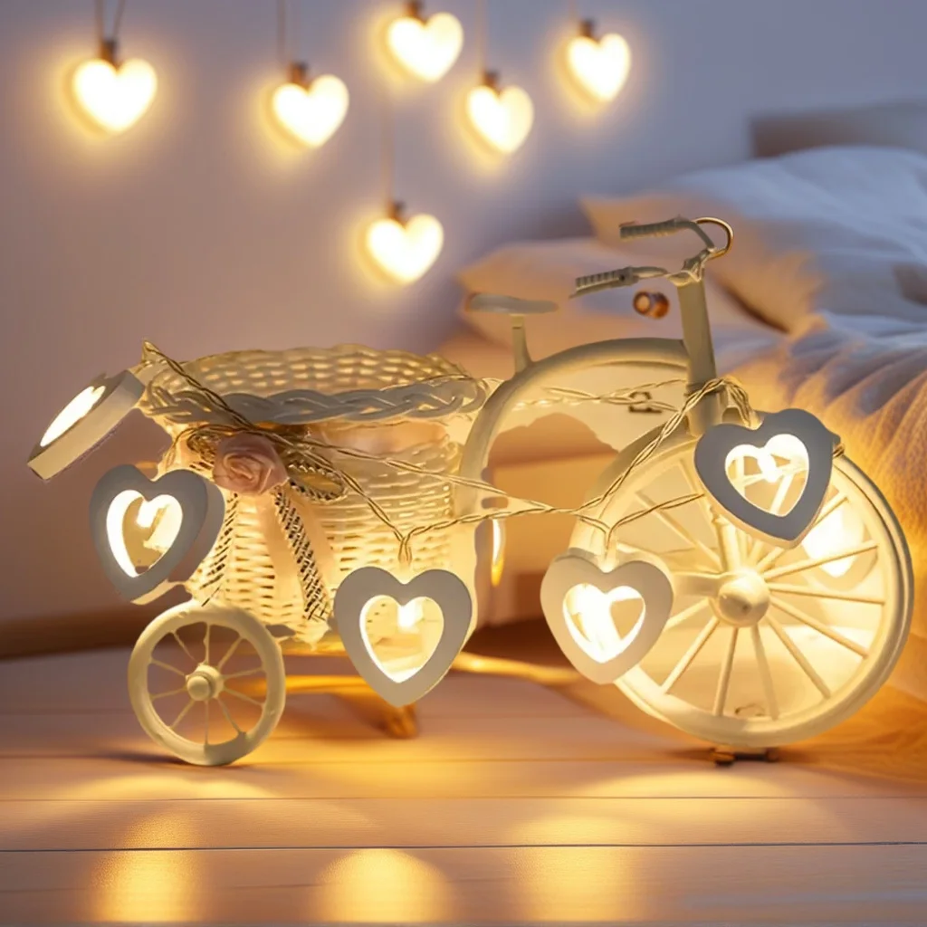 ​ ​ Luzes LED de coração - guirlanda de luz de fada dos namorados para quarto infantil ​ ​