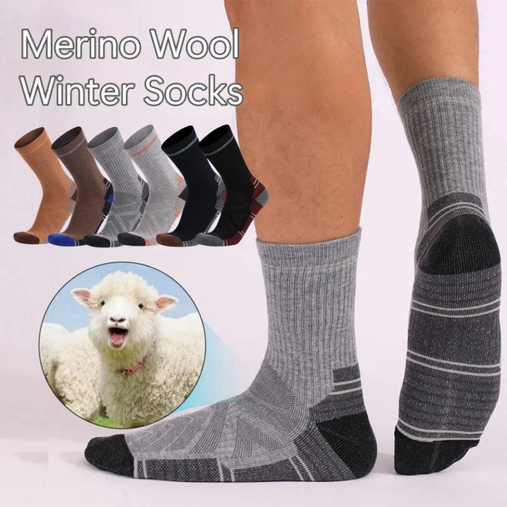 

Warm Merino Wool Socks Short Crew Anti Slip Trekking Socks Odor Controlling Comfortable Outdoor Ski Socks for Running