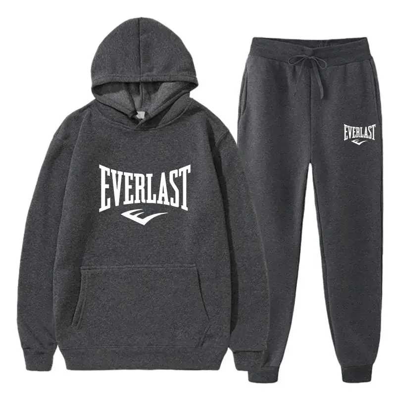

Fashion EVERLAST Men's Suit Hooded Sweatshirt Fitness Men's Gym Clothing Running Set Sportswear Jogger Men's Suit Winter Sui