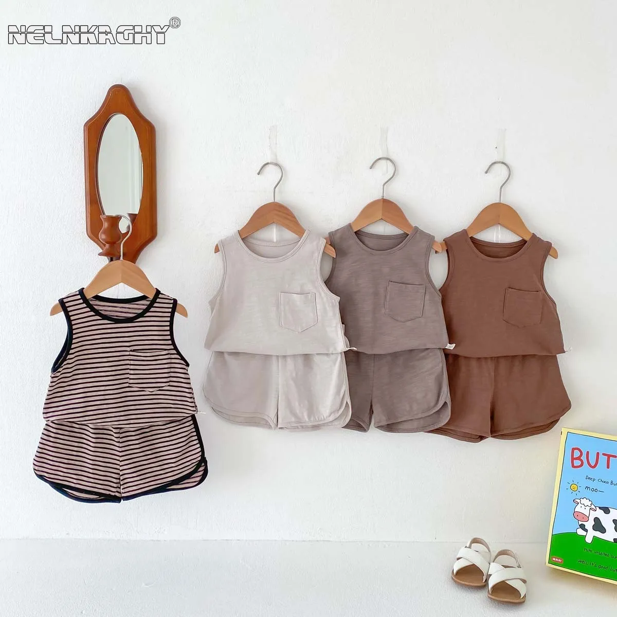 2024 summer new in kids baby boys casual clothing infant toddler sleeveless cotton stripe top+shorts newborn set 2pcs