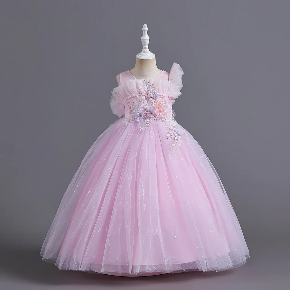 Children\'s Dress Ppiano Performance Dress Flower Child Wedding Dress White Girls Princess Dress High-End Runway Evening Dress