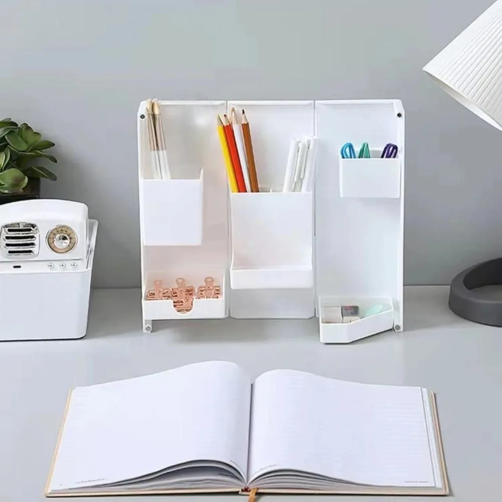 

Detachable Compartment Foldable Pen Holder Magnetic ABS Standing Stationery Box Space Saving Multi-grid Cosmetics Storage Box
