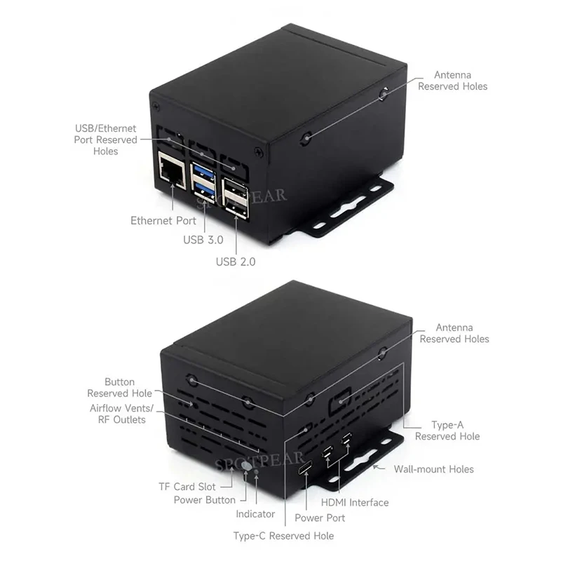 Industrial Grade Metal Case, D Suporte, Instale Cooler, Ple, PoE, Hard, Shell Protetor para Raspberry Pi 5