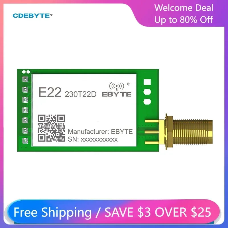 

CDEBYTE E22-230T22D IoT LoRa Беспроводной радиочастотный модуль 22 дБм дальнего действия 5 км UART Радиочастота TTL SMA-K Антенна DIP 230 МГц