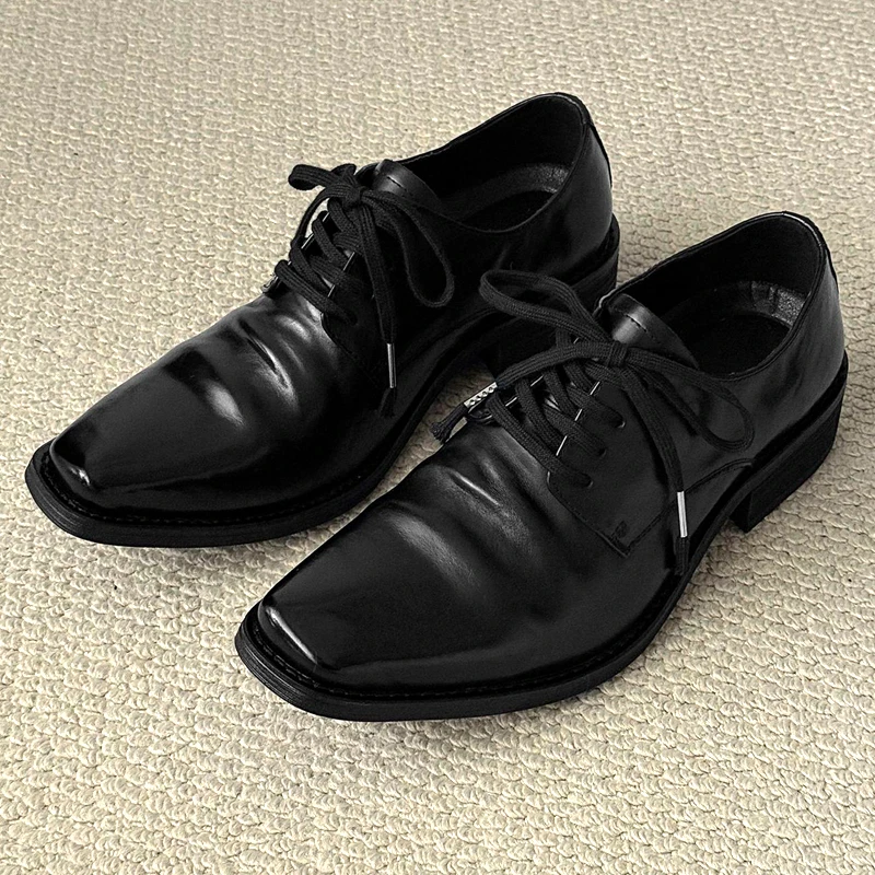 casual-leather-shoes-square-head-high-heel-fashionable-washed-folded-calfskin-leather-showcased-slip-on-summer-shoes