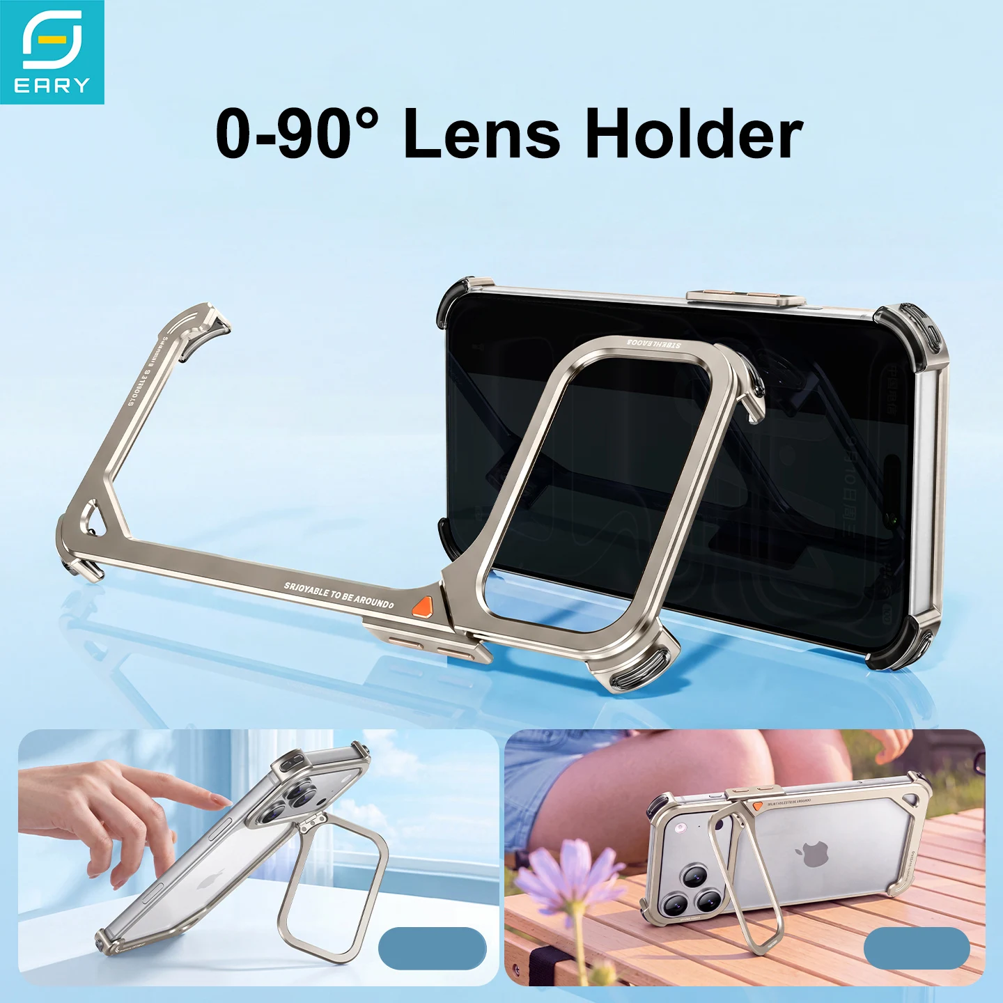 Eary 9-Shaped Metal Case for iPhone 18 Pro Max 18 Pro for Magsafe With Lens Holder Stand Frameless Bumper Shockproof Phone Cover