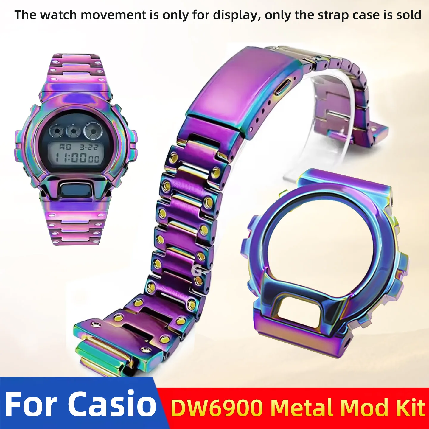 DW6900 Stainless Steel color Case&strap for Casio G-Shock 3230 DW-6900 Metal Diamond Bezel Bracelet Mod Kit Upgrade Accessories