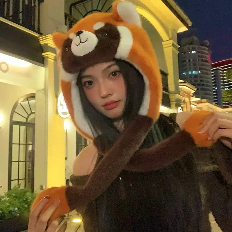 Super Lovely Red Panda Cosplay Hat Raccon Winter Warm Fluffy Cute Kawaii Accessory Christmas Thanksgiving New Year Gift Present
