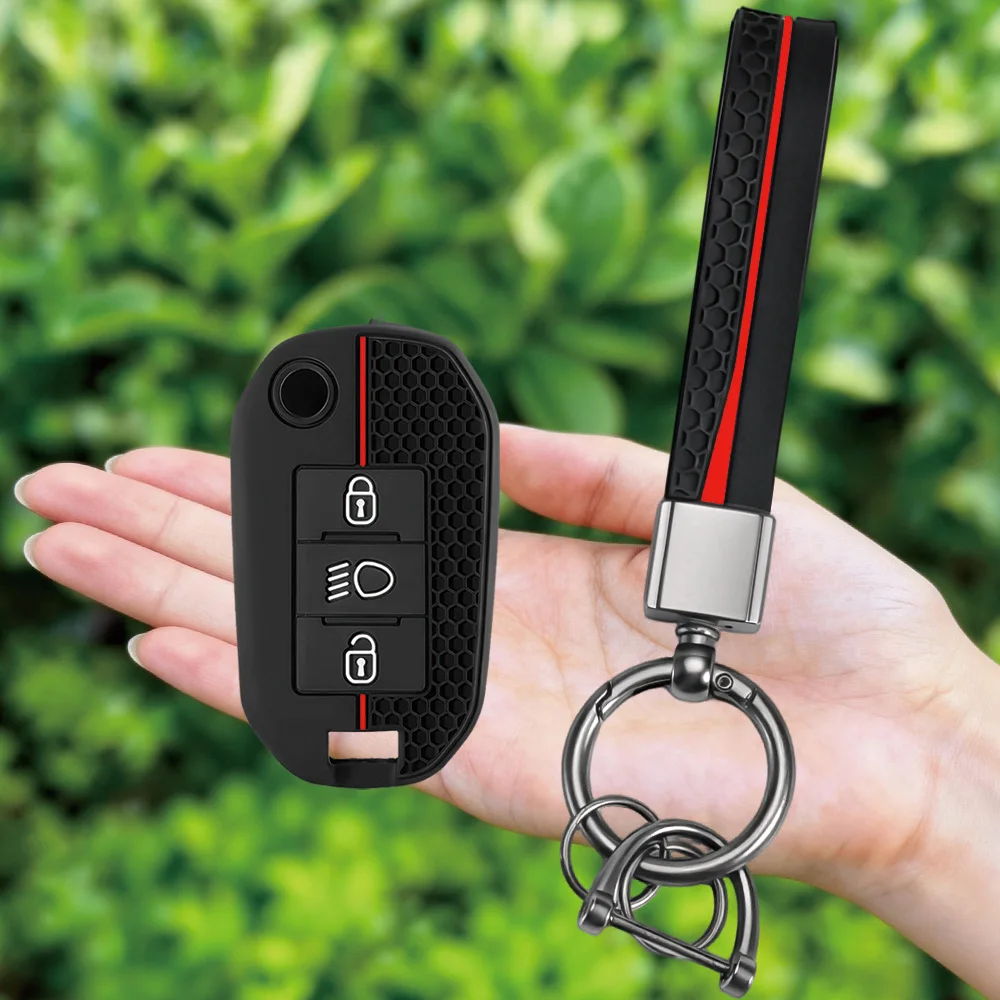 Keychain Silicone Car Key Case Cover For Peugeot 208 308 T9 508 2008 For Citroen C4 For Opel Corsa Crossland X Auto Accessories