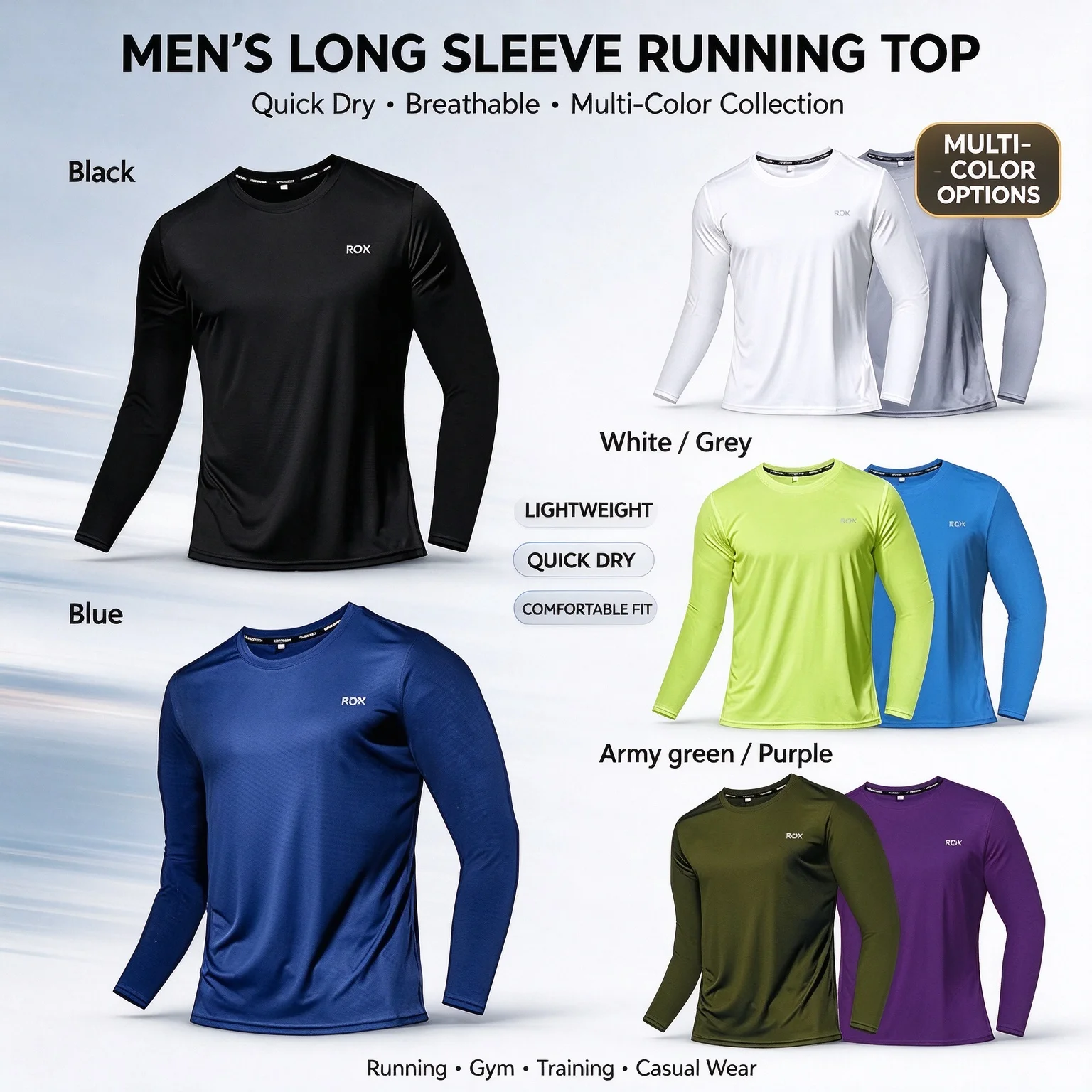 Men’s UPF 50+ Long Sleeve Quick Dry Shirt – Lightweight Cooling Running & Outdoor Sun Protection Tee